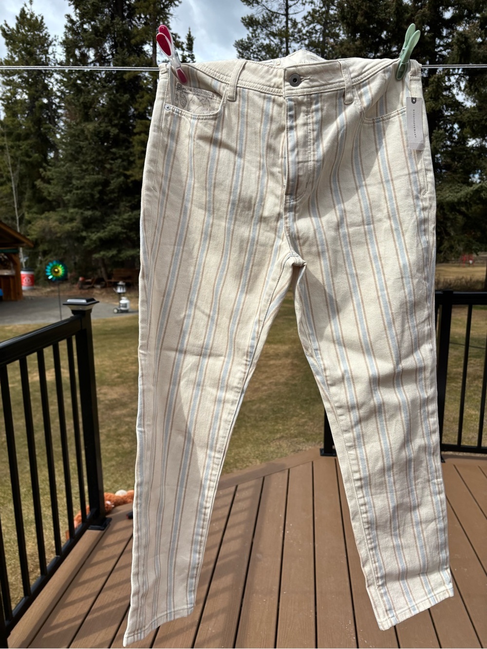 Anthropologie Cream Striped Ankle Jeans
